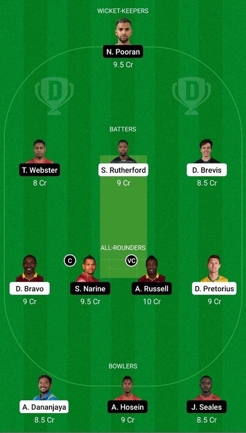 St Kitts and Nevis Patriots vs Trinbago Knight Riders – Match 05, Dream 11