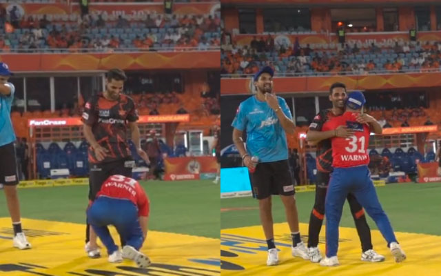 SRH vs DC: David Warner touches Bhuvneshwar Kumar's feet in light moment ahead of IPL clash