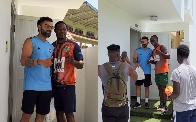 ﻿ Watch: Virat Kohli poses for pictures with local players in Dominica ahead of first Test