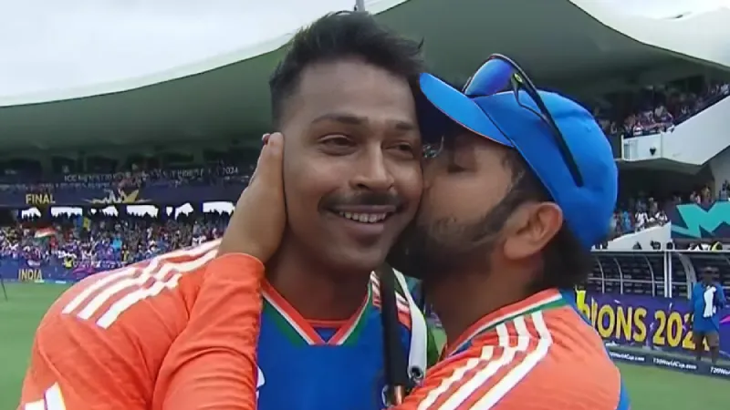 Watch Rohit Sharma kisses Hardik Pandya on cheek after India's T20 World Cup 2024 triumph