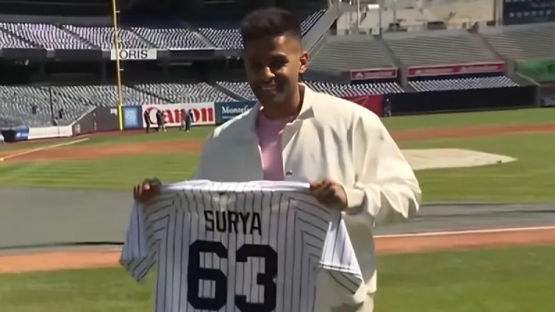 Watch Suryakumar Yadav visits Yankee Stadium, gets presented with special New York Yankees jersey