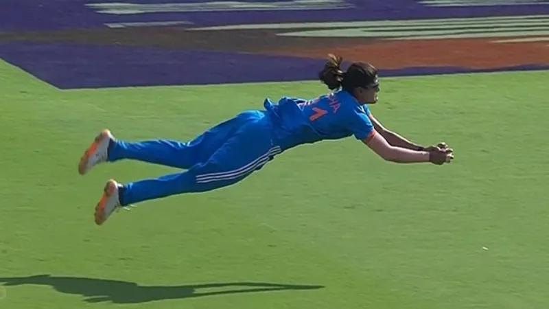 WATCH: Radha Yadav pulls off stunning diving catch to send Brooke Halliday packing